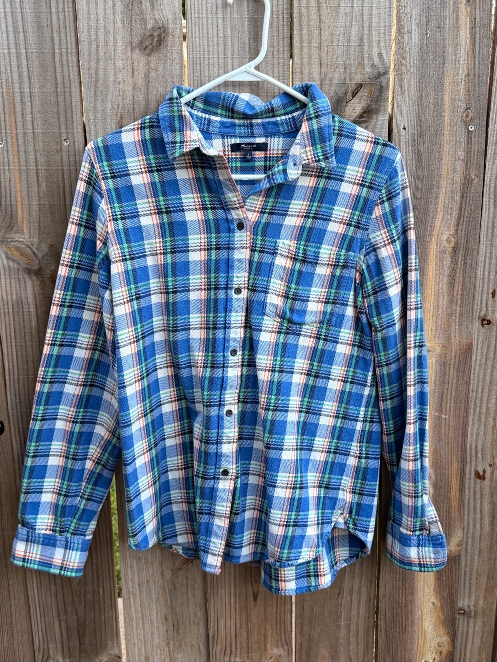 Madewell Women's Blue, Green & White Plaid Button-Down Shirt Size Large